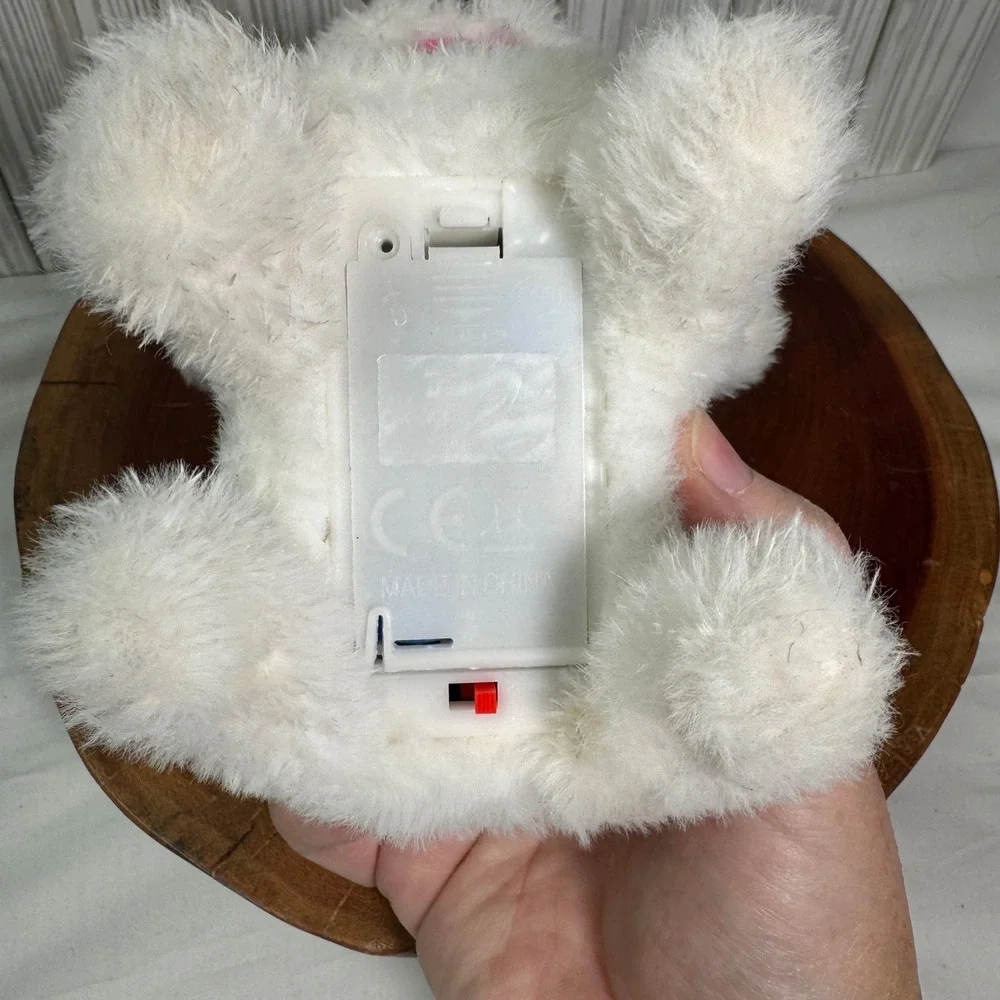 White Electronic Plush Puppy Dog Walking Toy Polka Dot Collar 7 Inch
